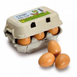 Jajka brązowe drewniane w pudełku 6 szt ERZI
